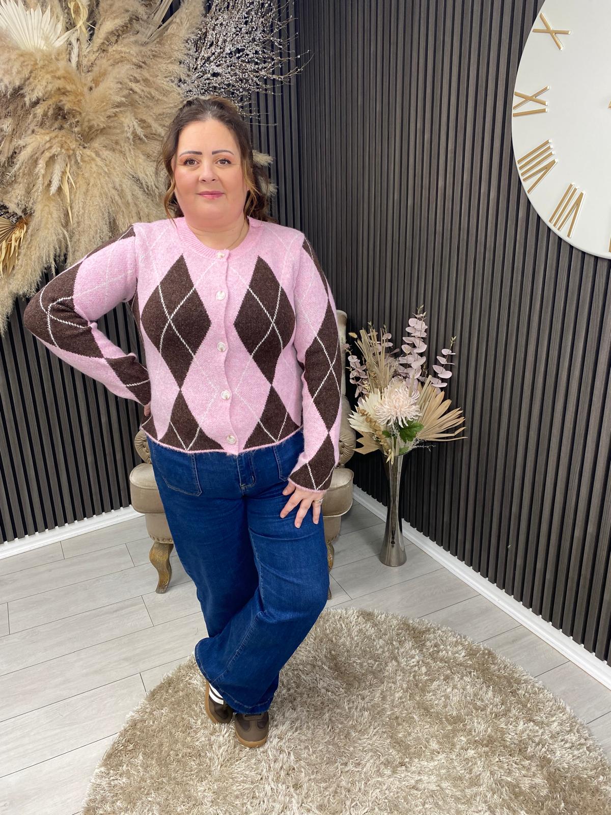 STEPHANIE CARDIGAN - BROWN/PINK