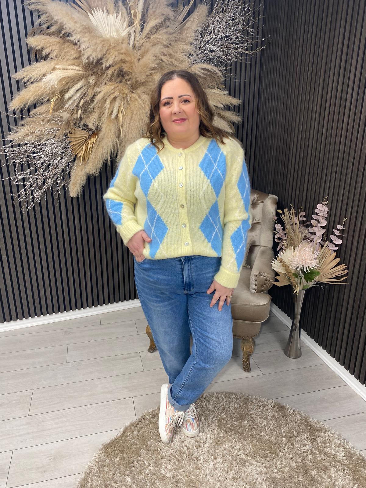 AGGIE CARDIGAN - YELLOW/BLUE