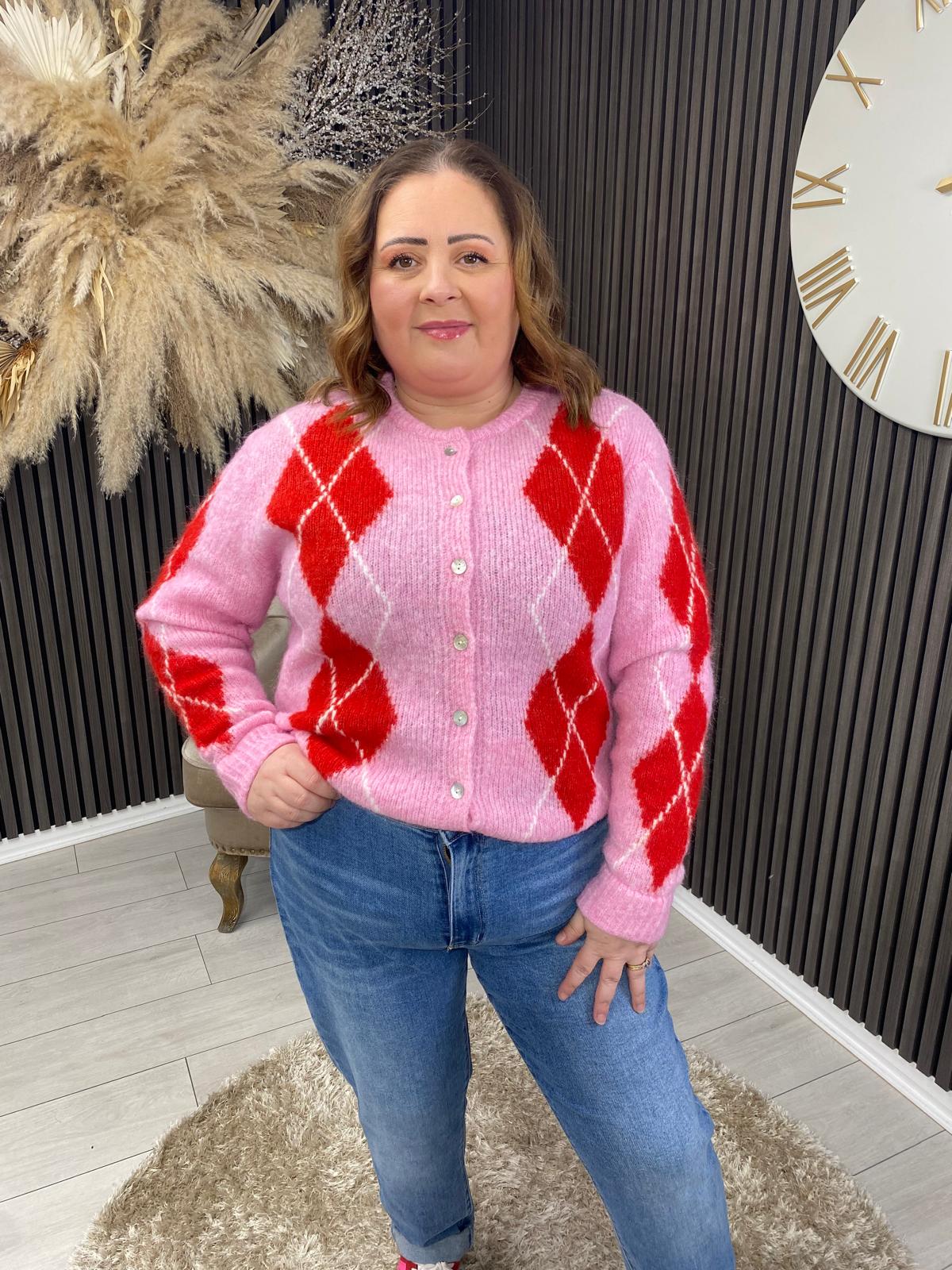 AGGIE CARDIGAN - PINK/RED