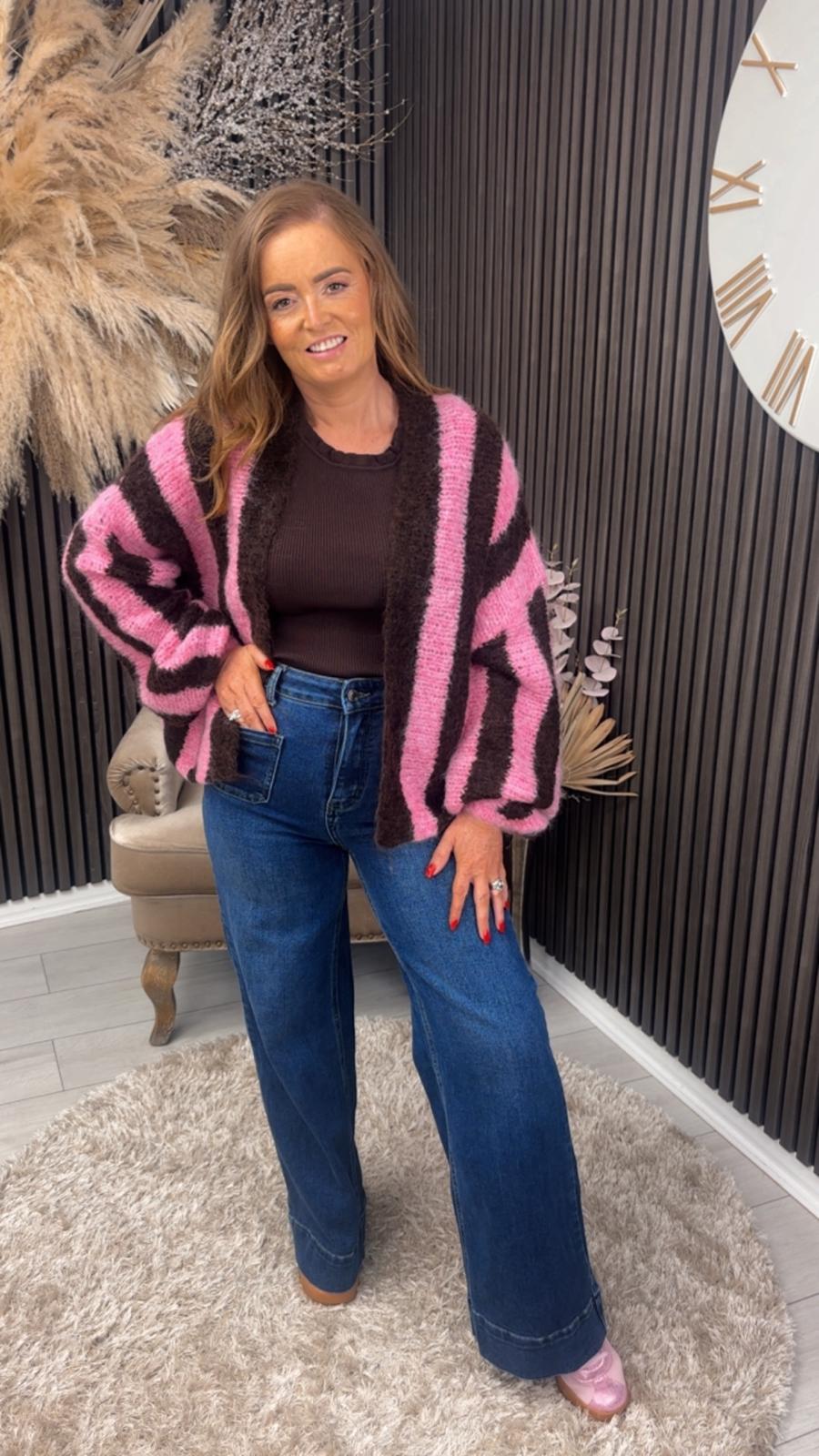 GLENDA CARDIGAN - PINK/BROWN