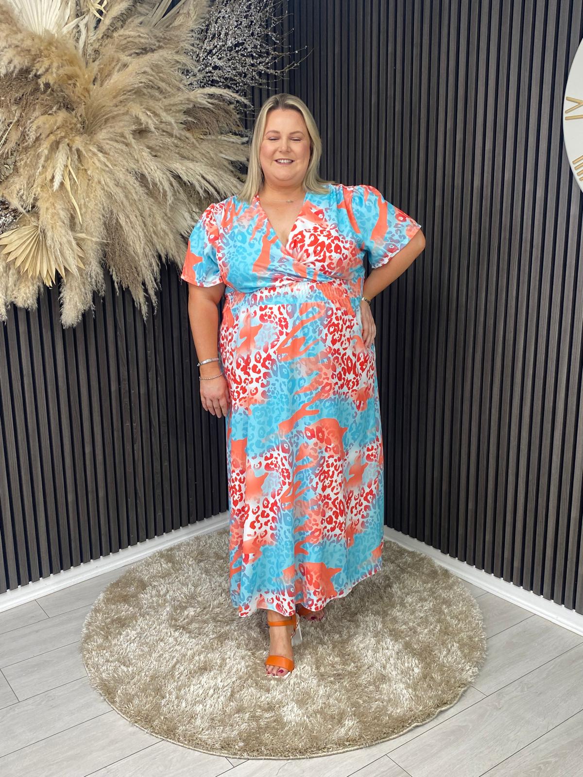 CERYS DRESS - BLUE/ORANGE