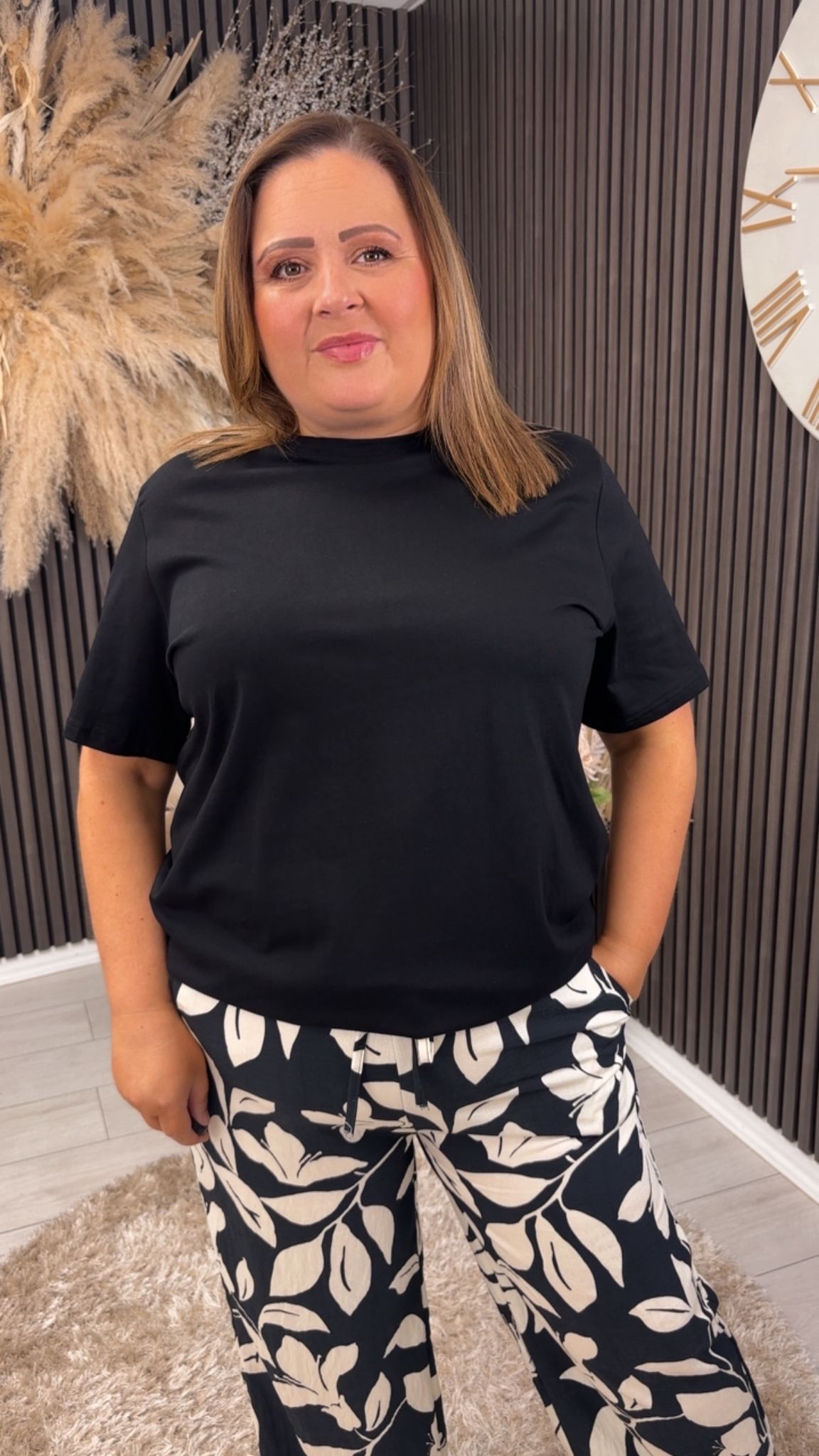 KATE WIDE LEG TROUSERS - BLACK/CREAM