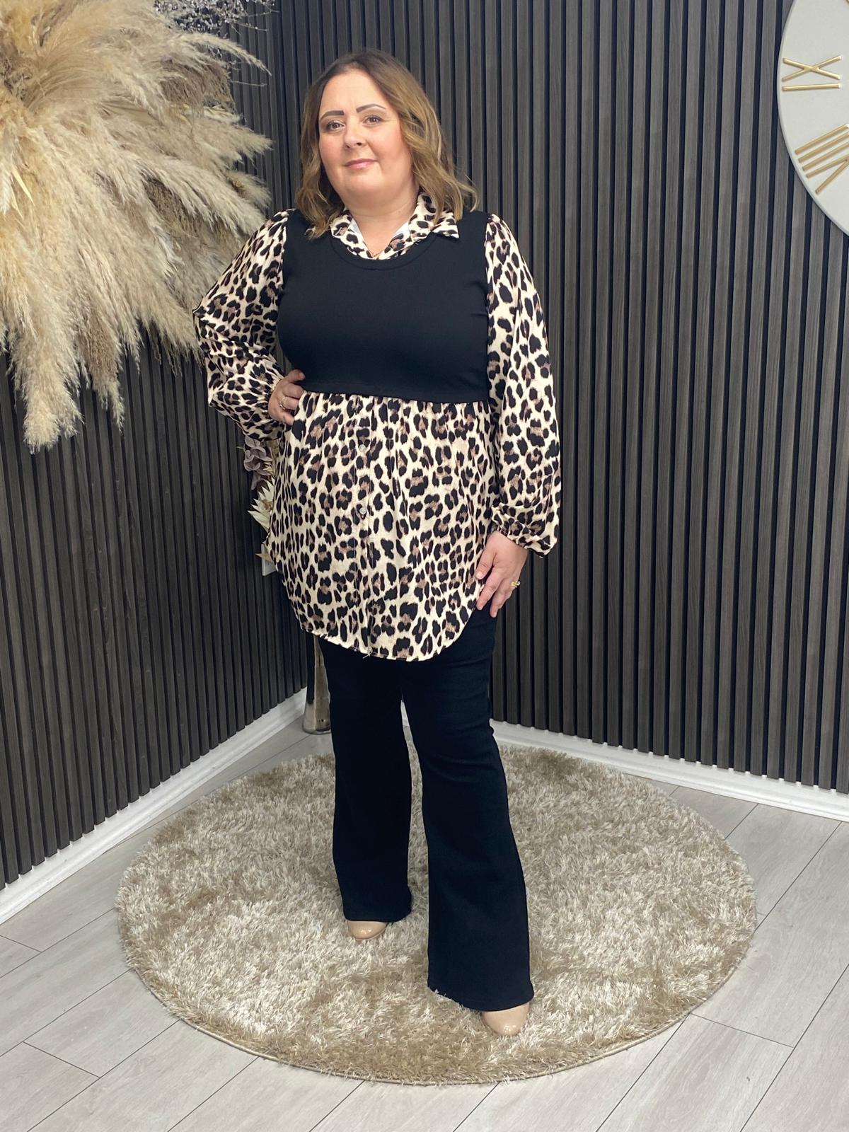 ALANIS TOP - BLACK/ANIMAL PRINT