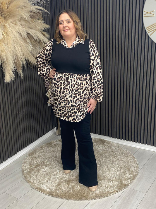 ALANIS TOP - BLACK/ANIMAL PRINT