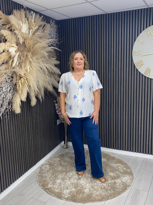 HARRIETT TOP - WHITE/BLUE