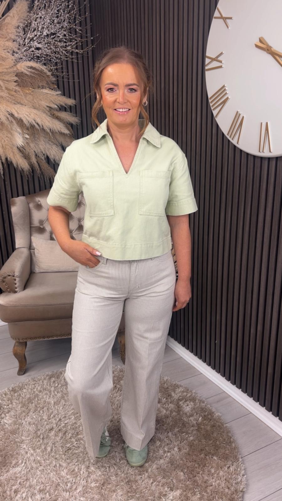 LISA JEANS - CREAM/SAGE GREEN