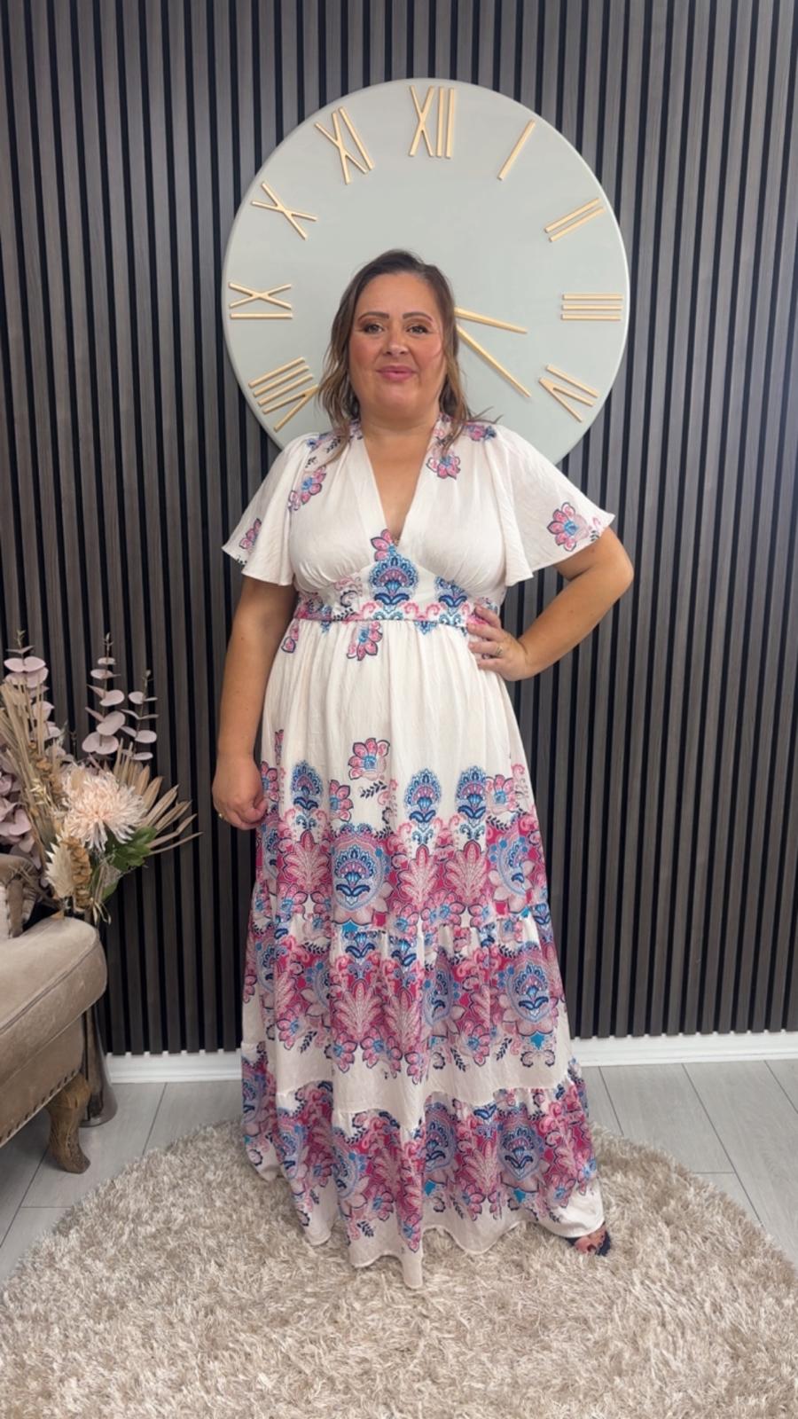GISELLE DRESS - CREAM/PINK