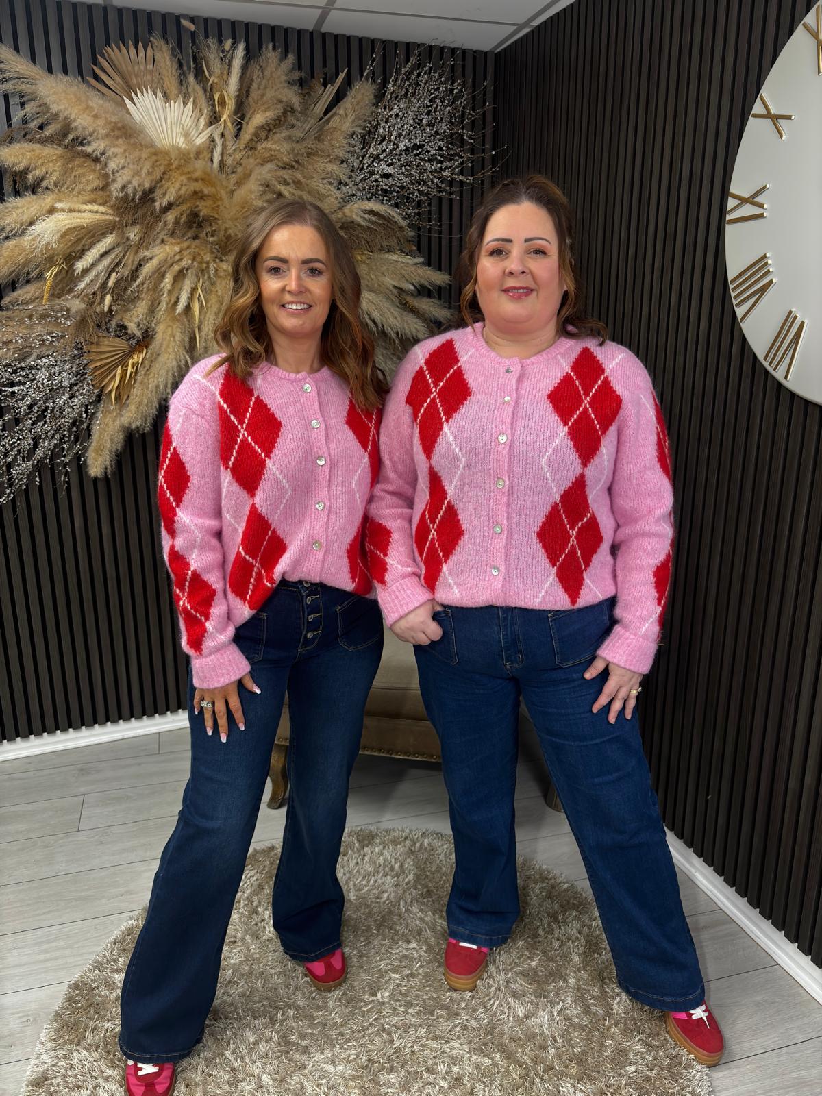 AGGIE CARDIGAN - PINK/RED