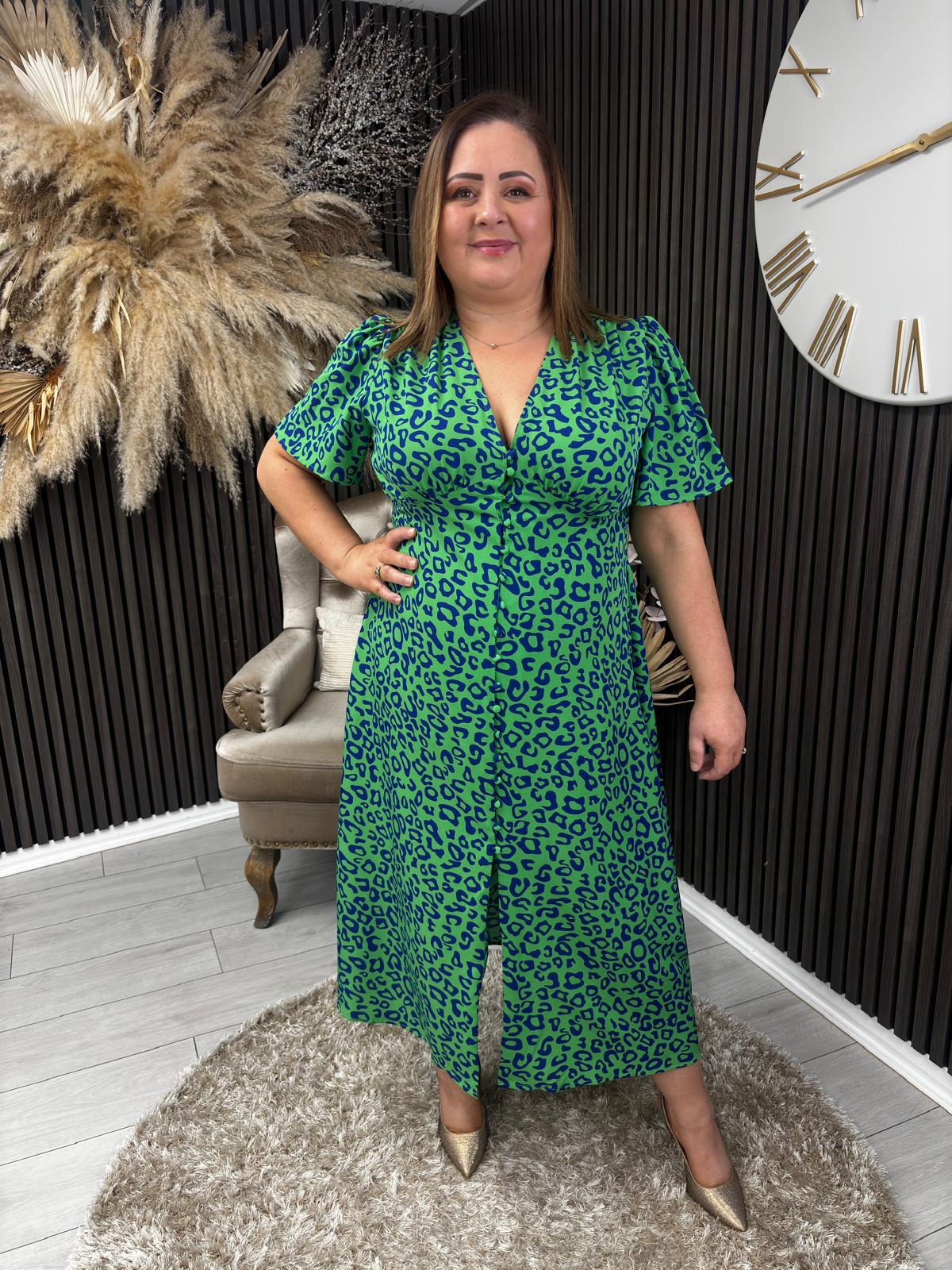 STELLA DRESS - GREEN/BLUE ANIMAL