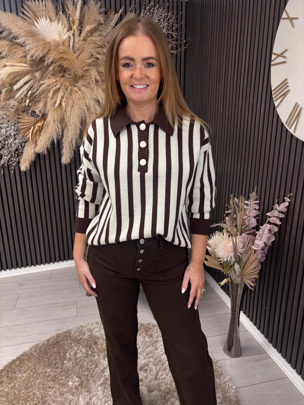 COLLETTE JUMPER - CREAM/BROWN