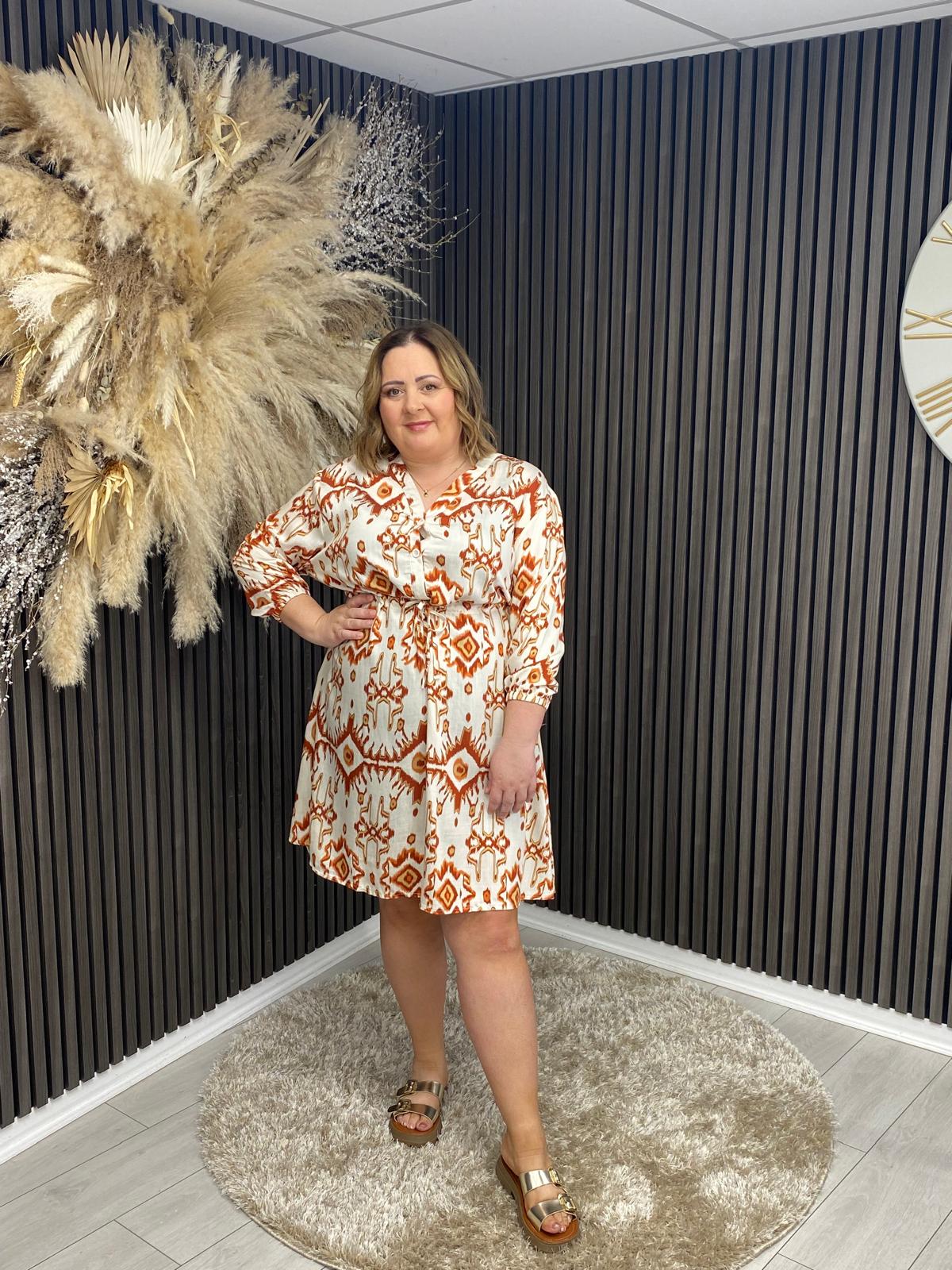 ANNA ROSE DRESS - ORANGE/CREAM