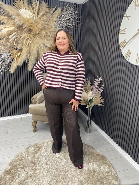 IRINA CARDIGAN - BURGUNDY/CREAM