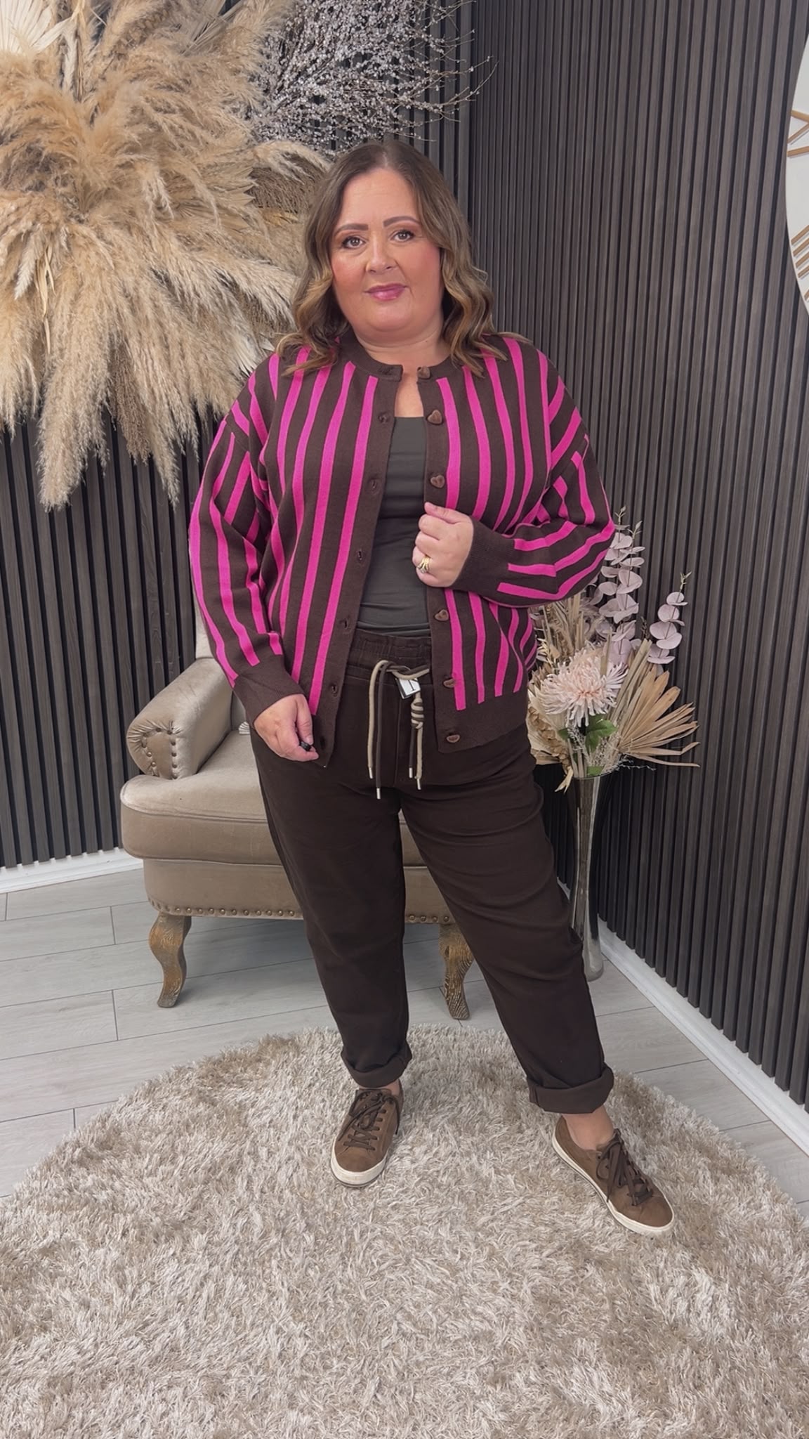 CELINE CARDIGAN - BROWN/FUCHSIA