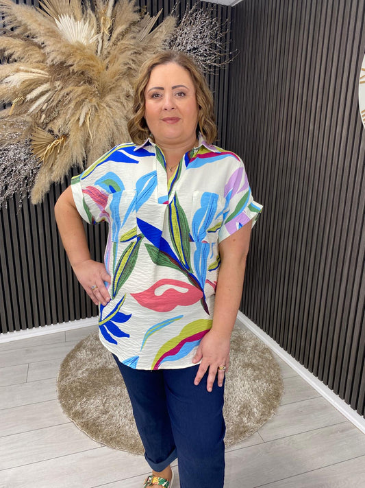 LAUREL TOP - CREAM/BLUE