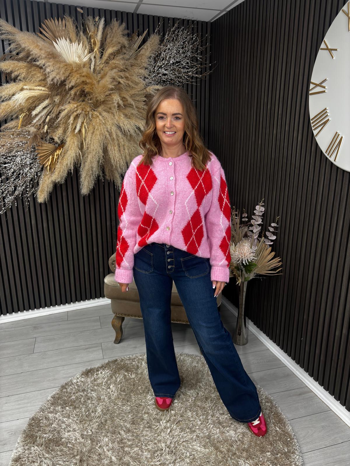 AGGIE CARDIGAN - PINK/RED