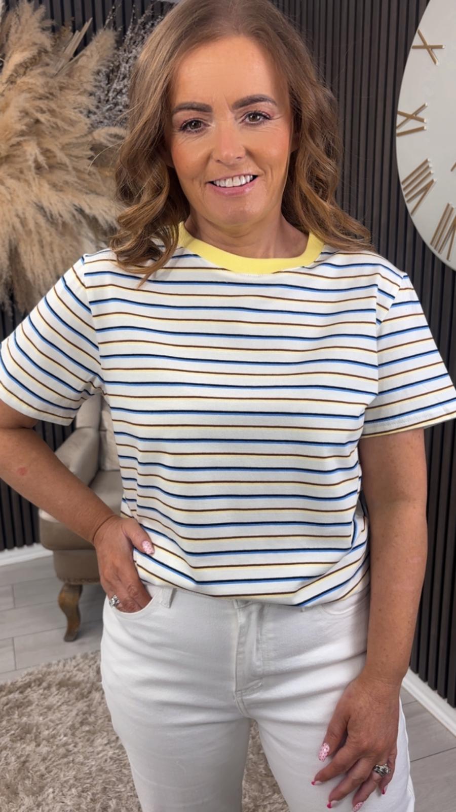 NATASHA T-SHIRT - YELLOW/BLUE