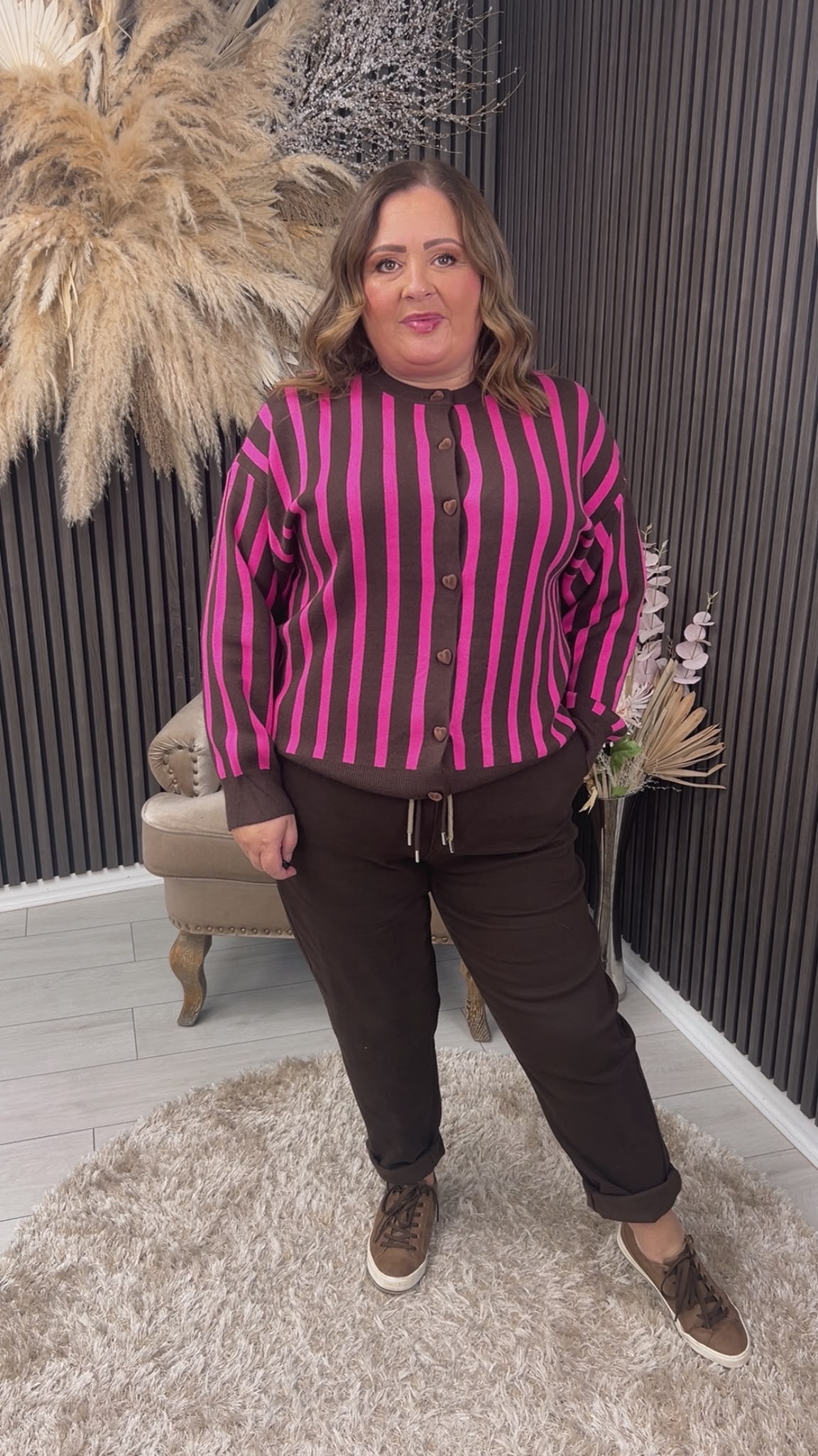 CELINE CARDIGAN - BROWN/FUCHSIA