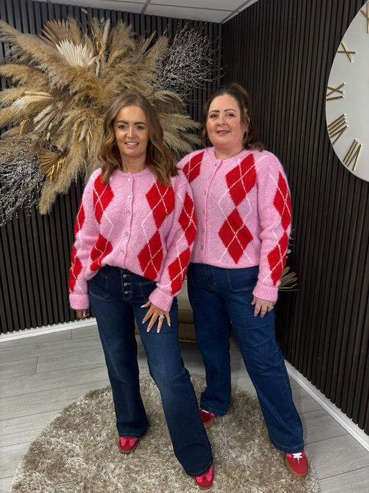 AGGIE CARDIGAN - PINK/RED