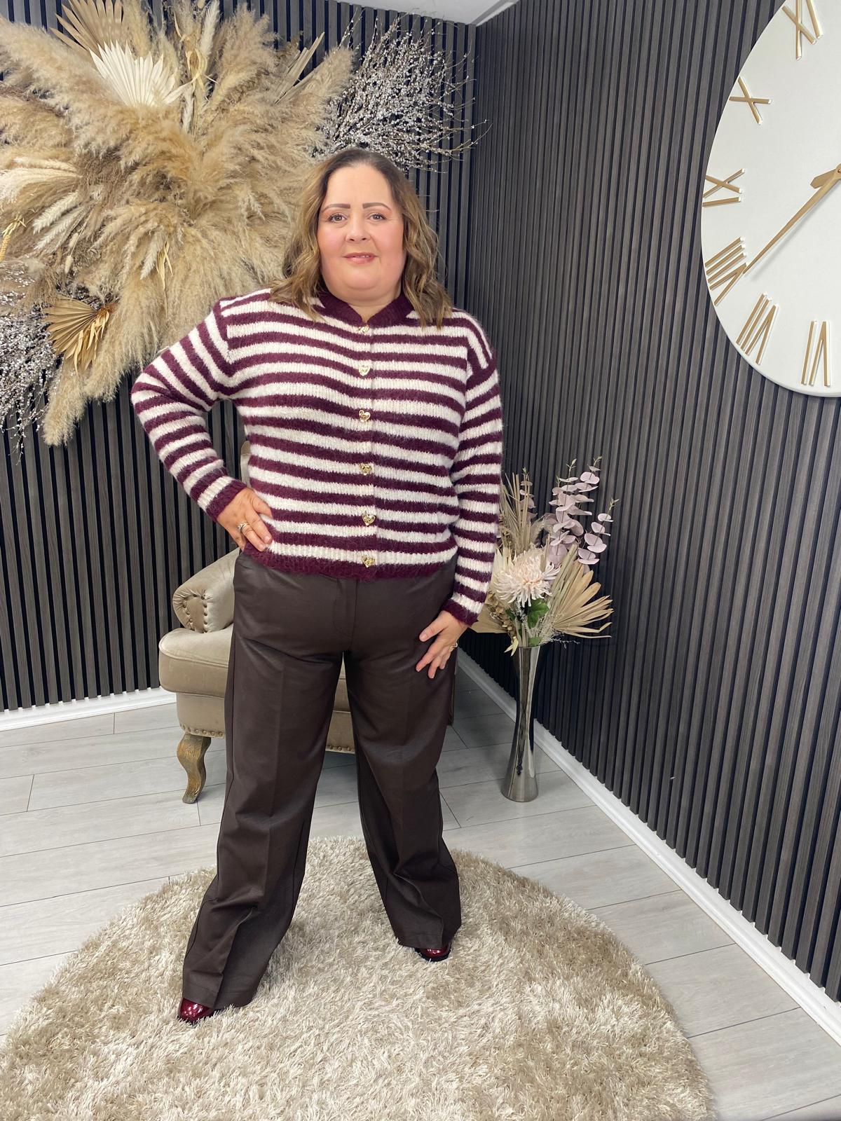 IRINA CARDIGAN - BURGUNDY/CREAM