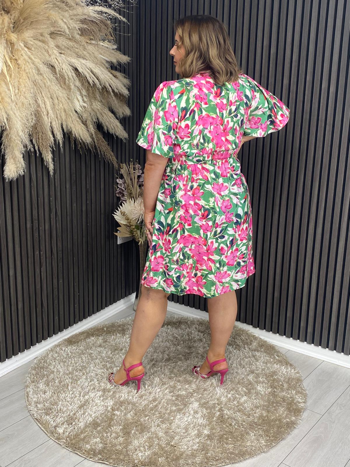 ALISON DRESS - GREEN/PINK