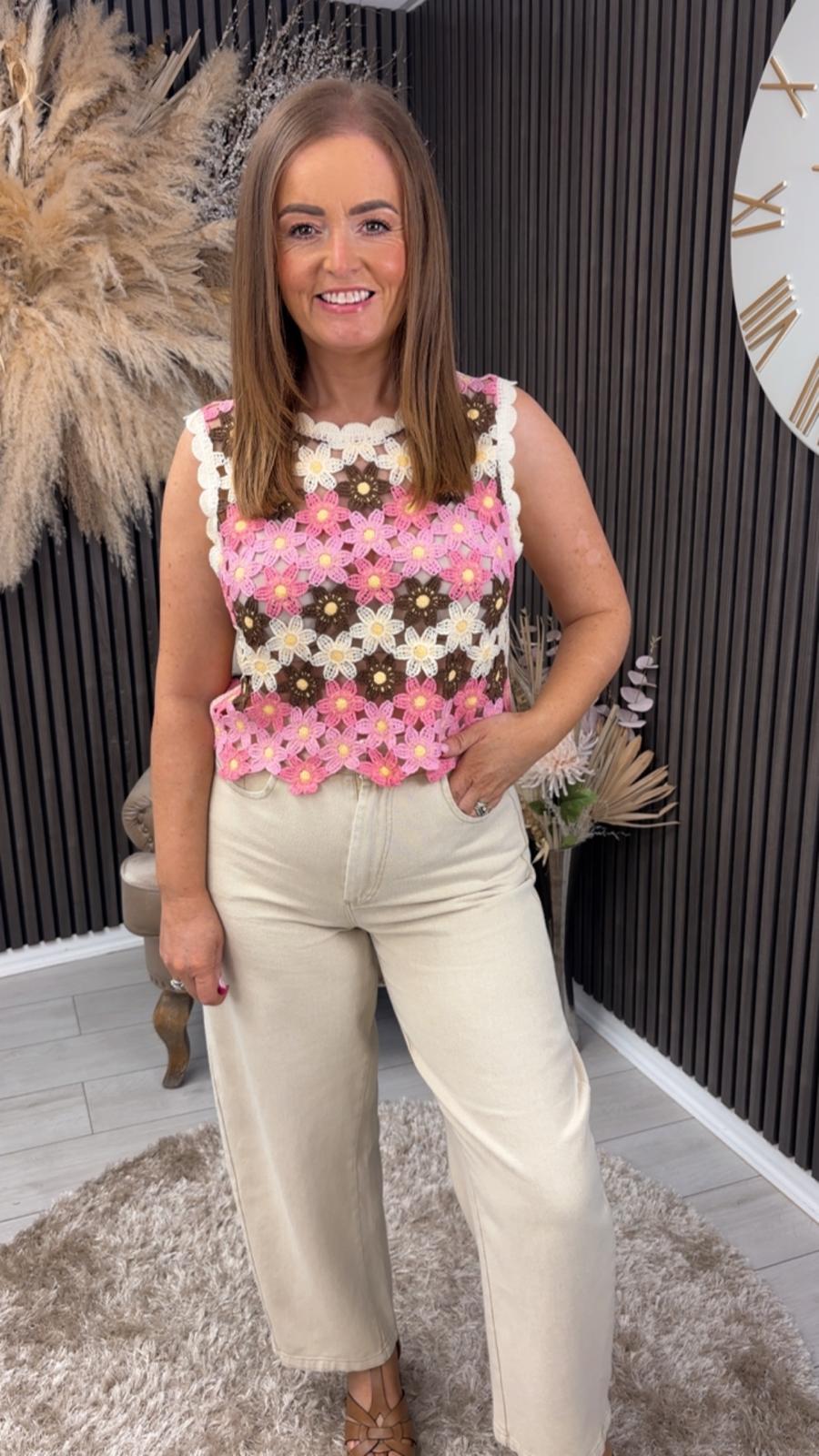 ELIZA TOP - PINK/BROWN