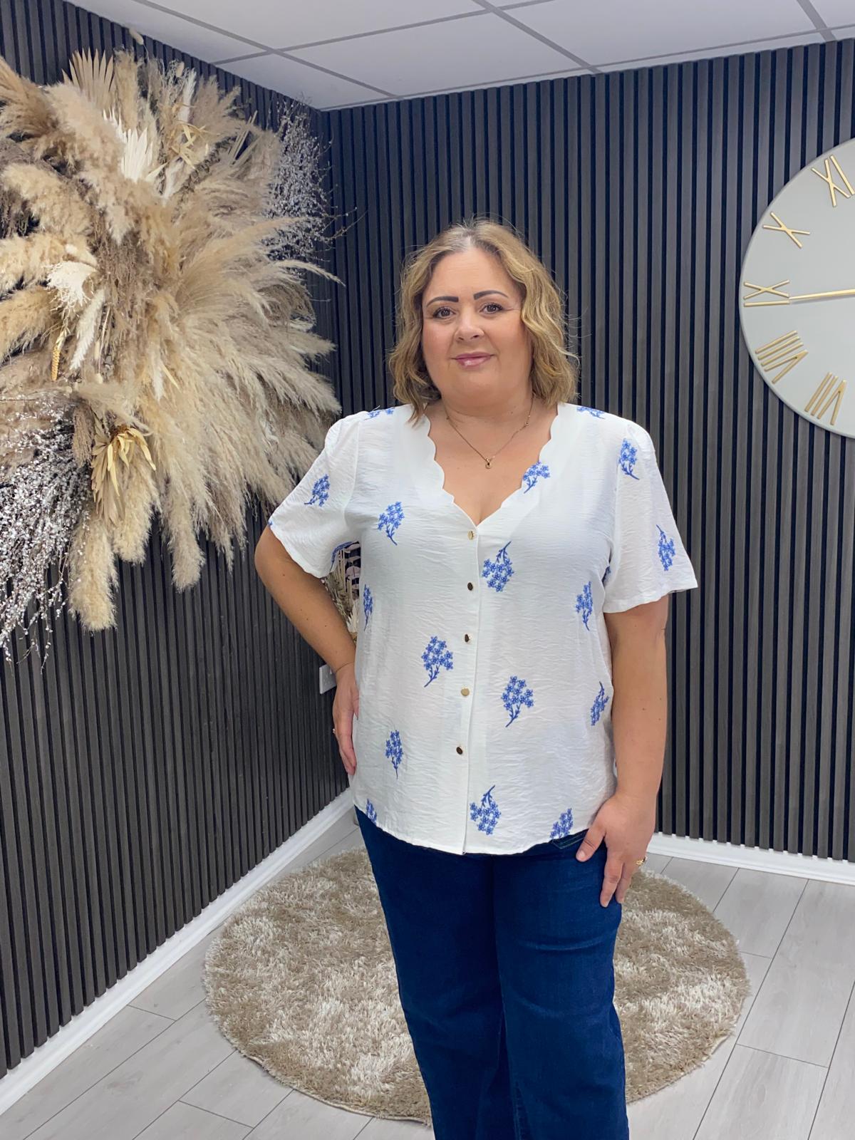 HARRIETT TOP - WHITE/BLUE