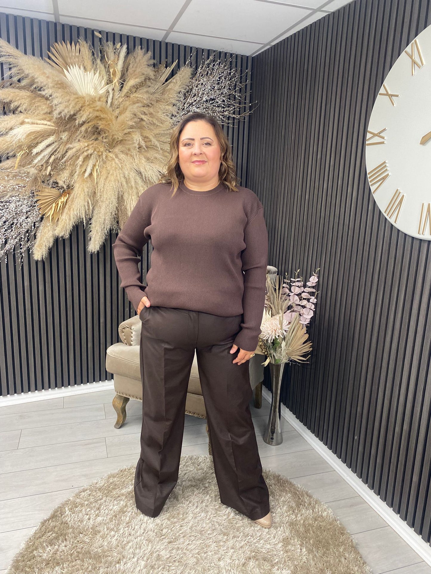 LYNETTE LEATHER TROUSER - BROWN