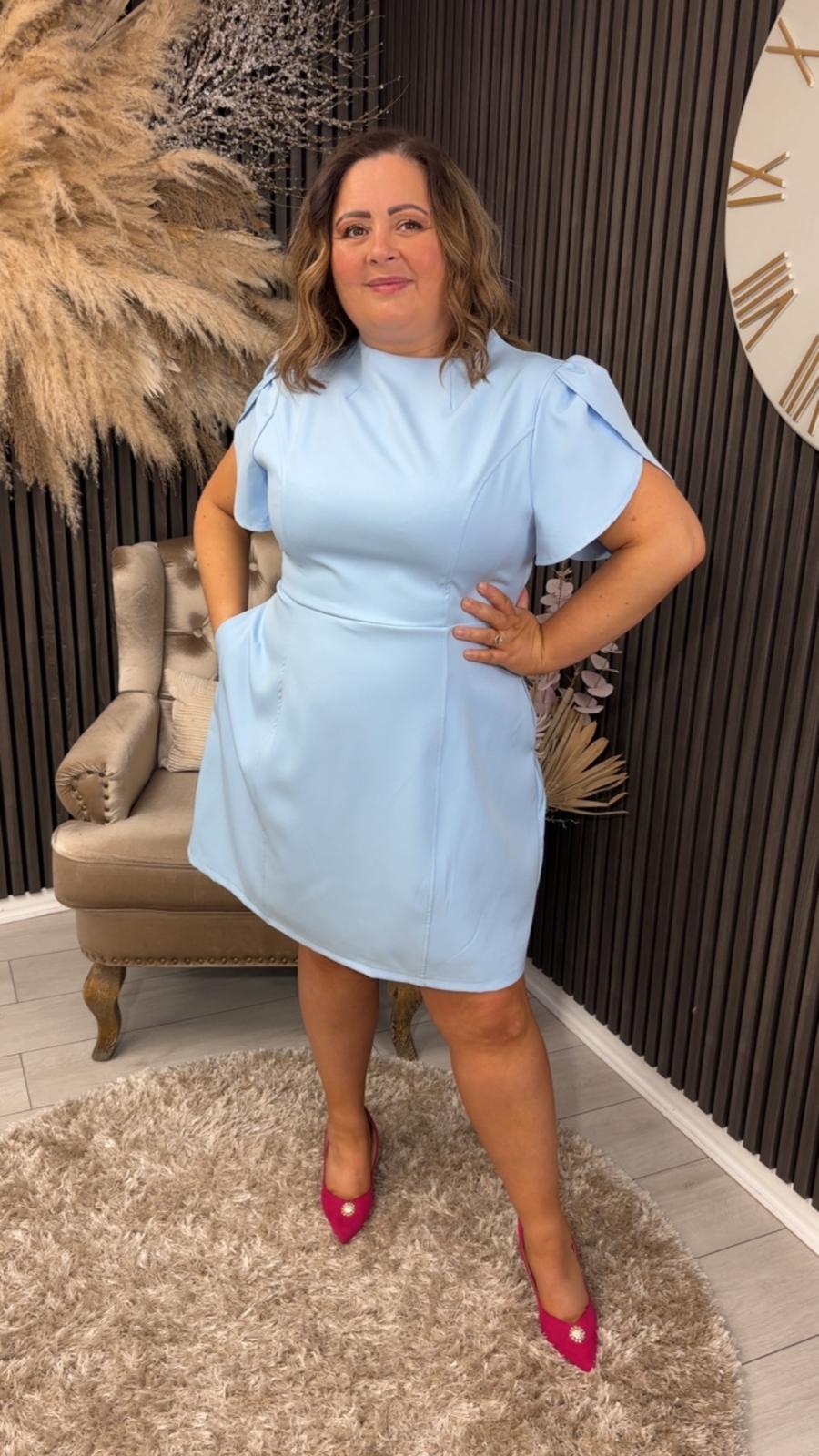 AMI TULIP DRESS - POWDER BLUE