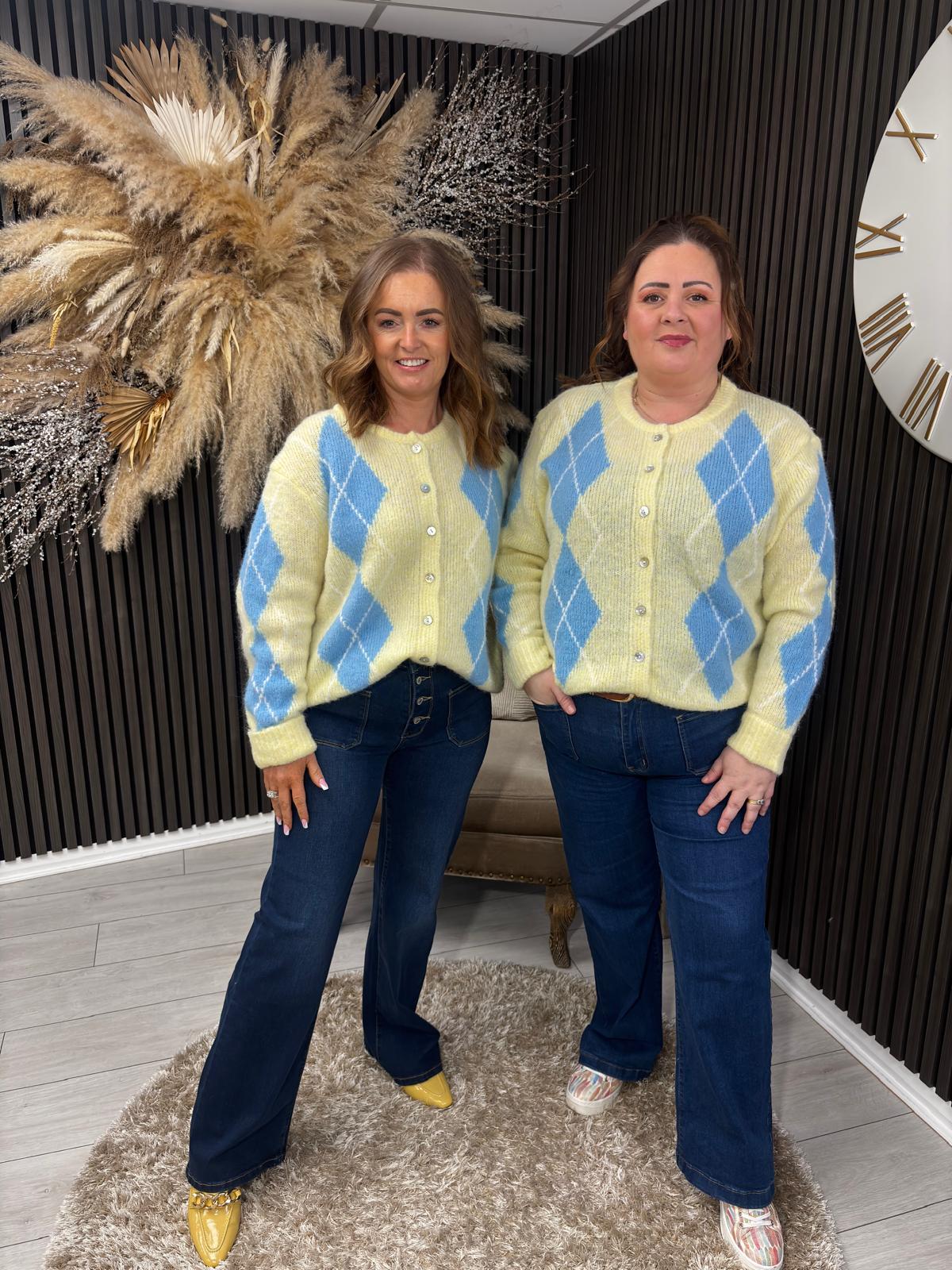 AGGIE CARDIGAN - YELLOW/BLUE