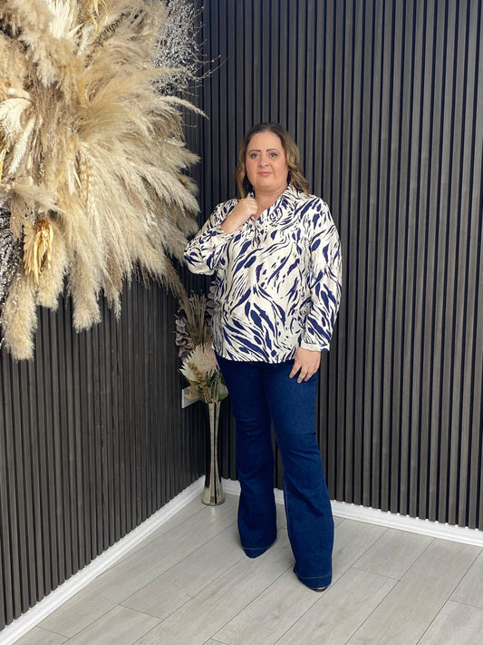 LUCIE TOP - CREAM/NAVY