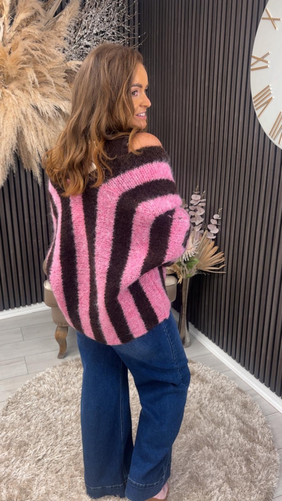 GLENDA CARDIGAN - PINK/BROWN