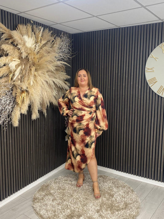 ELSA DRESS - BROWN PRINT