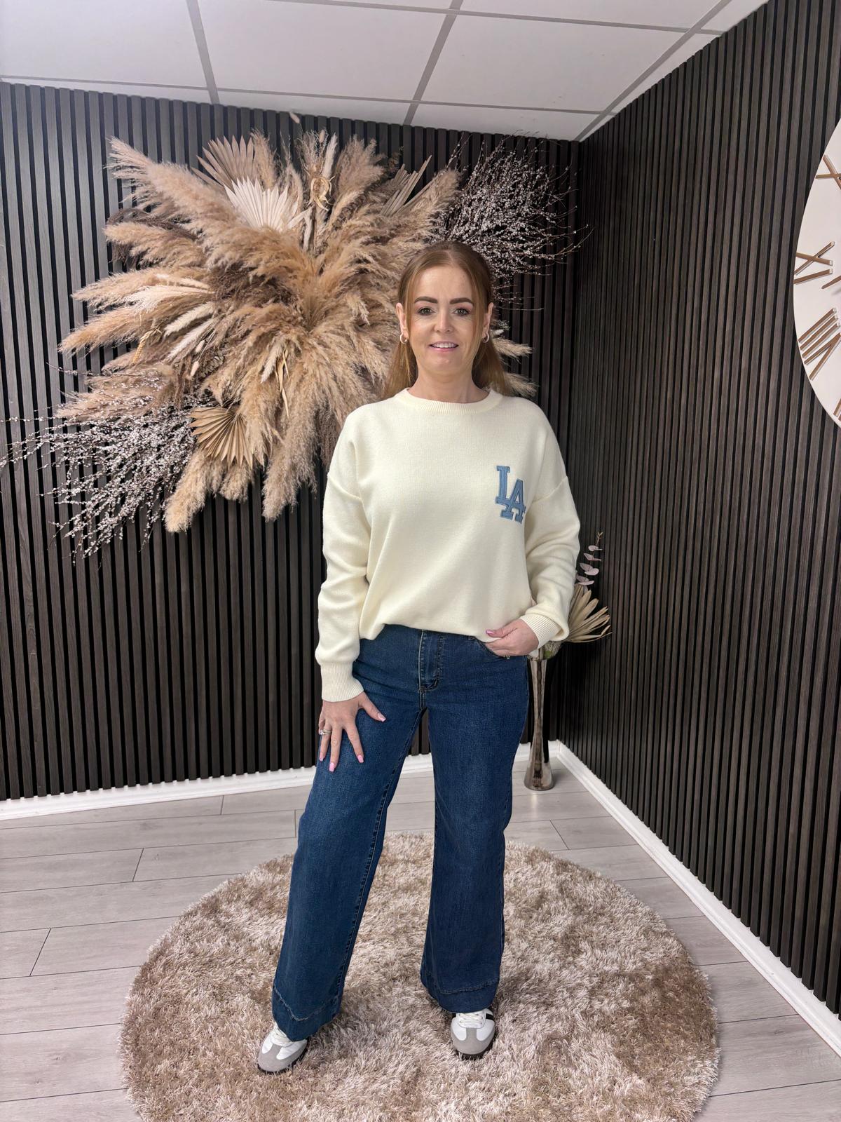 ERIN JUMPER - CREAM/BLUE