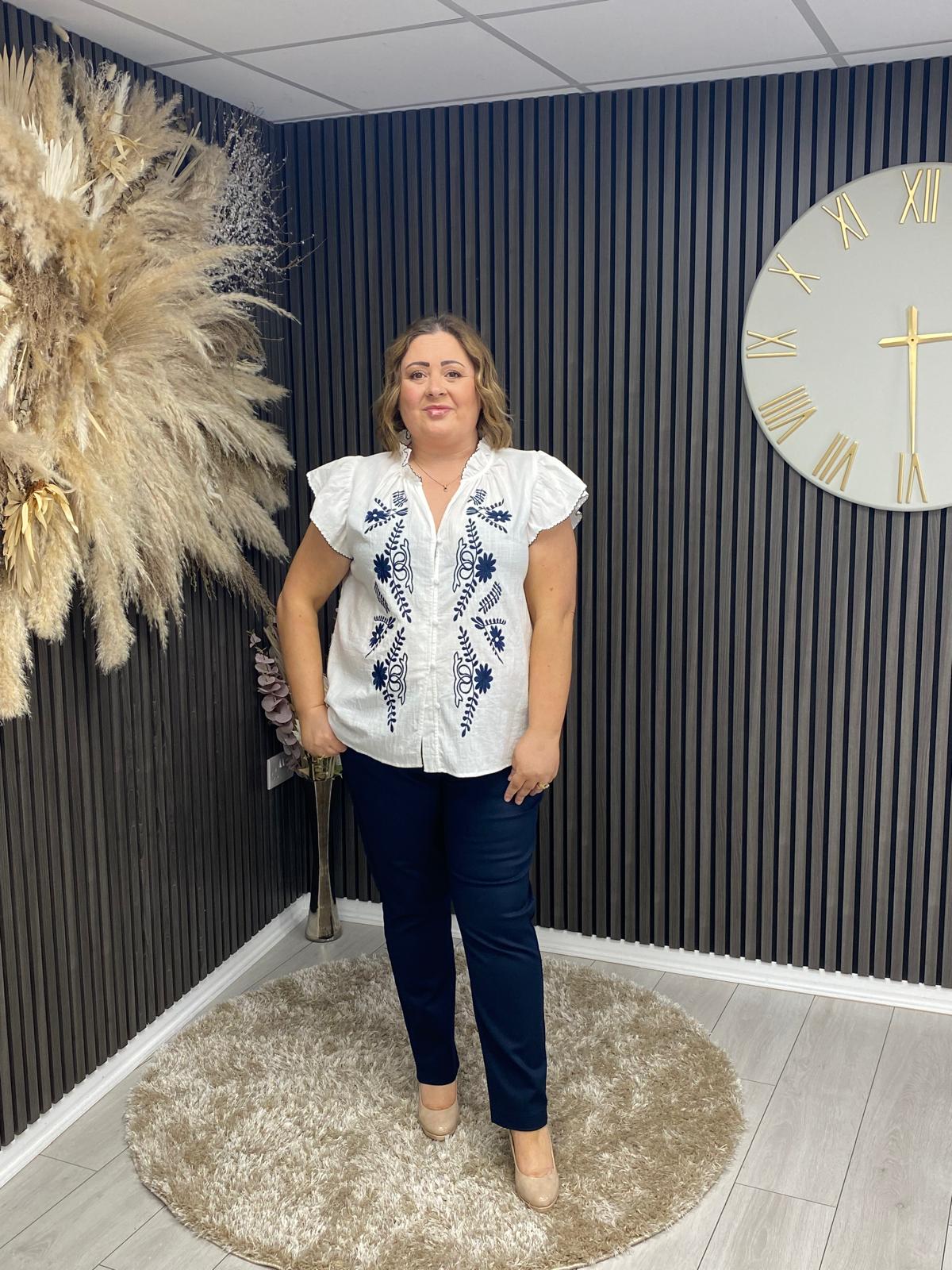 MAY TOP - WHITE/NAVY