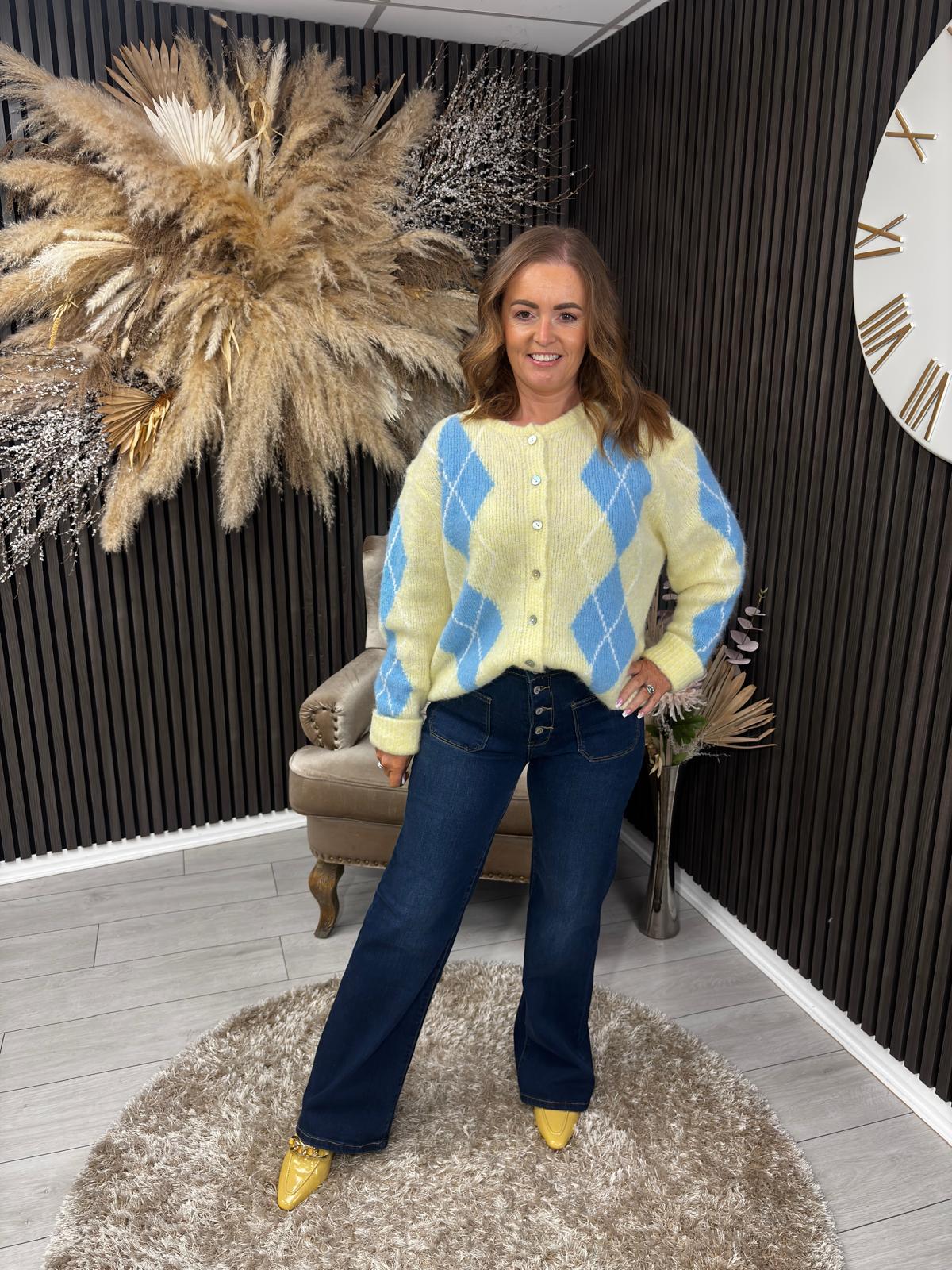 AGGIE CARDIGAN - YELLOW/BLUE