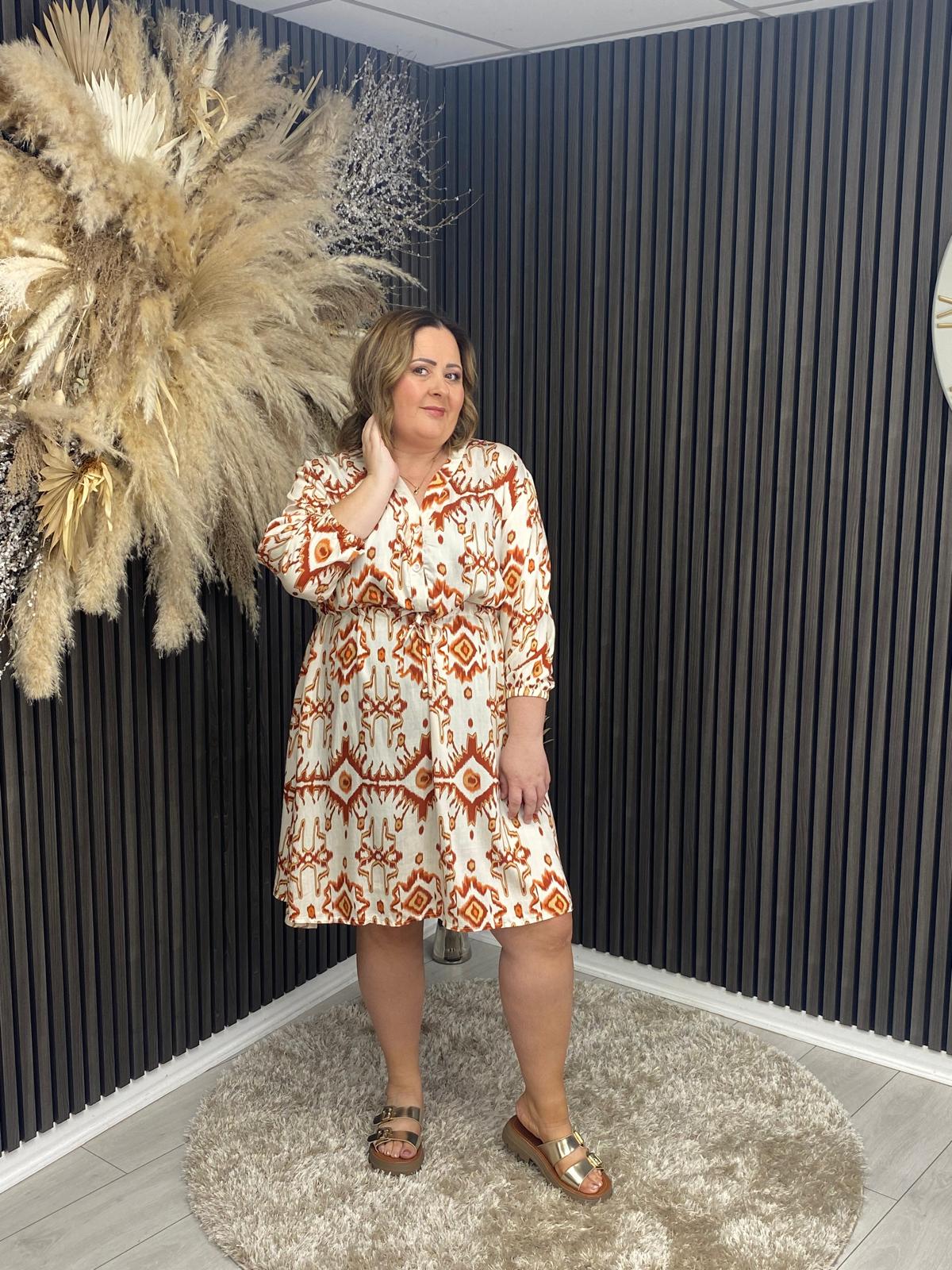 ANNA ROSE DRESS - ORANGE/CREAM