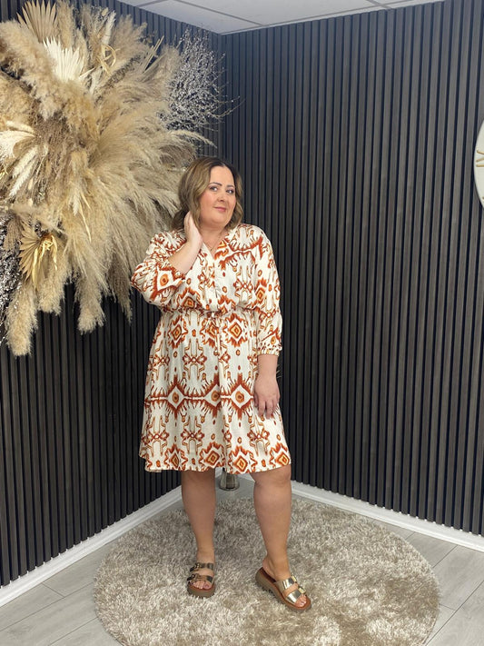 ANNA ROSE DRESS - ORANGE/CREAM
