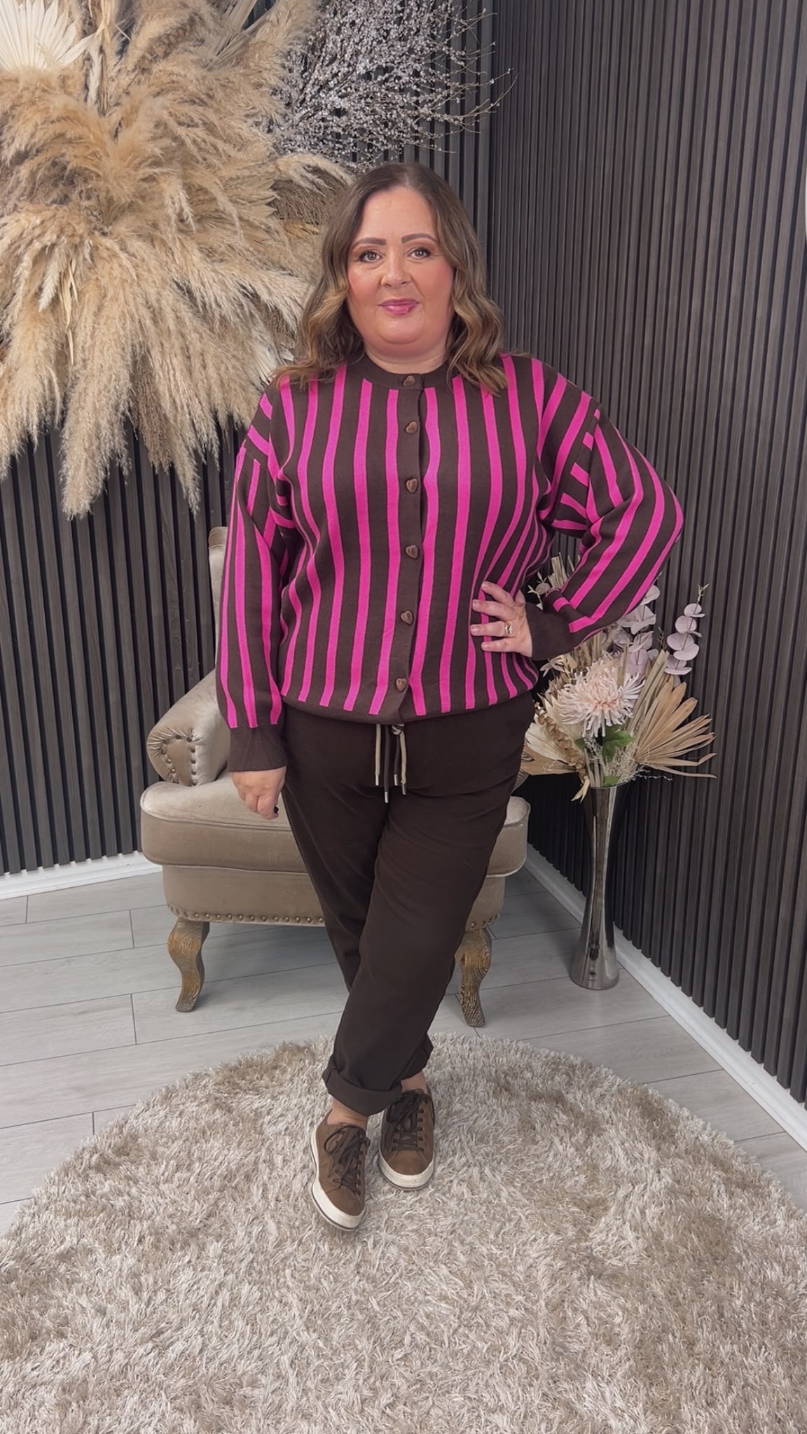 CELINE CARDIGAN - BROWN/FUCHSIA