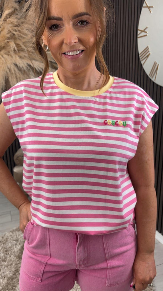 NIAMH TOP - PINK/WHITE