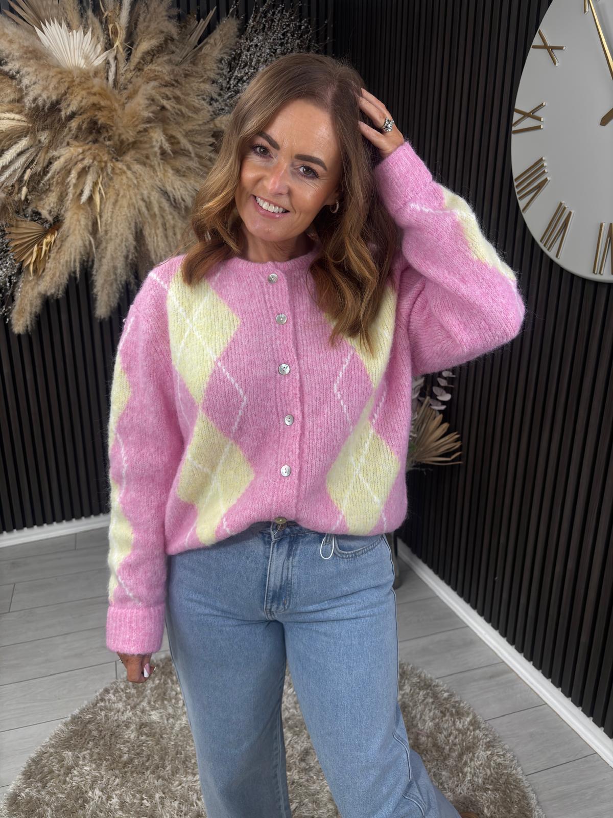 AGGIE CARDIGAN - ROSE/YELLOW