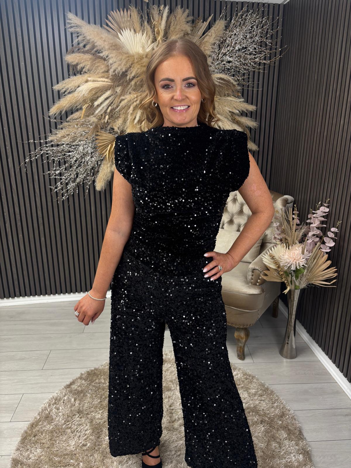 NUALA TROUSERS - BLACK SEQUIN