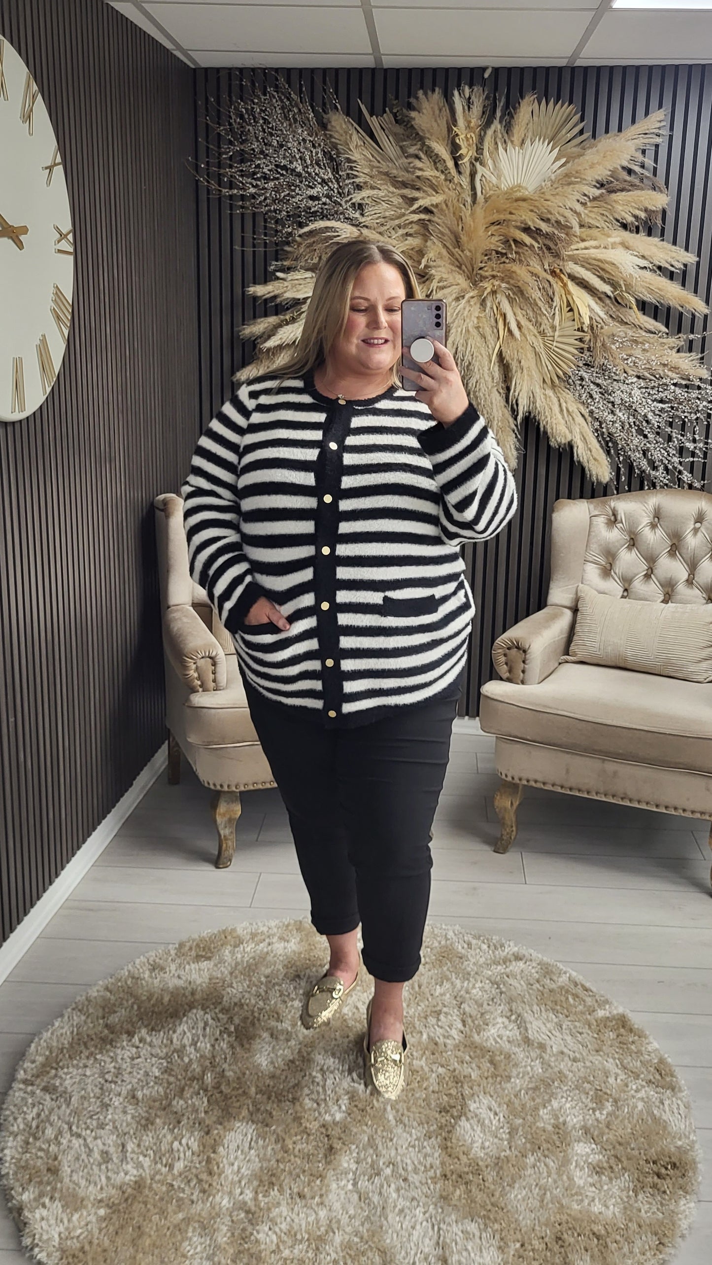 MONA CARDIGAN - BLACK/WHITE
