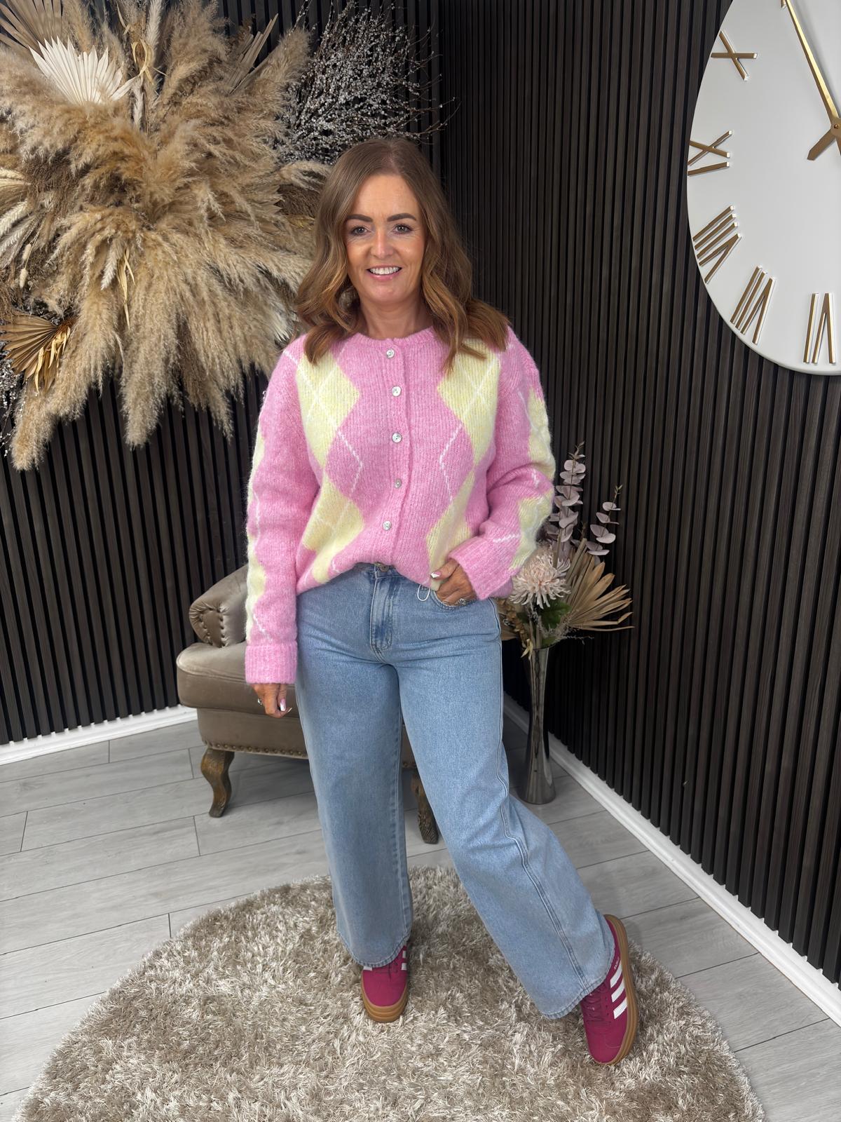 AGGIE CARDIGAN - ROSE/YELLOW