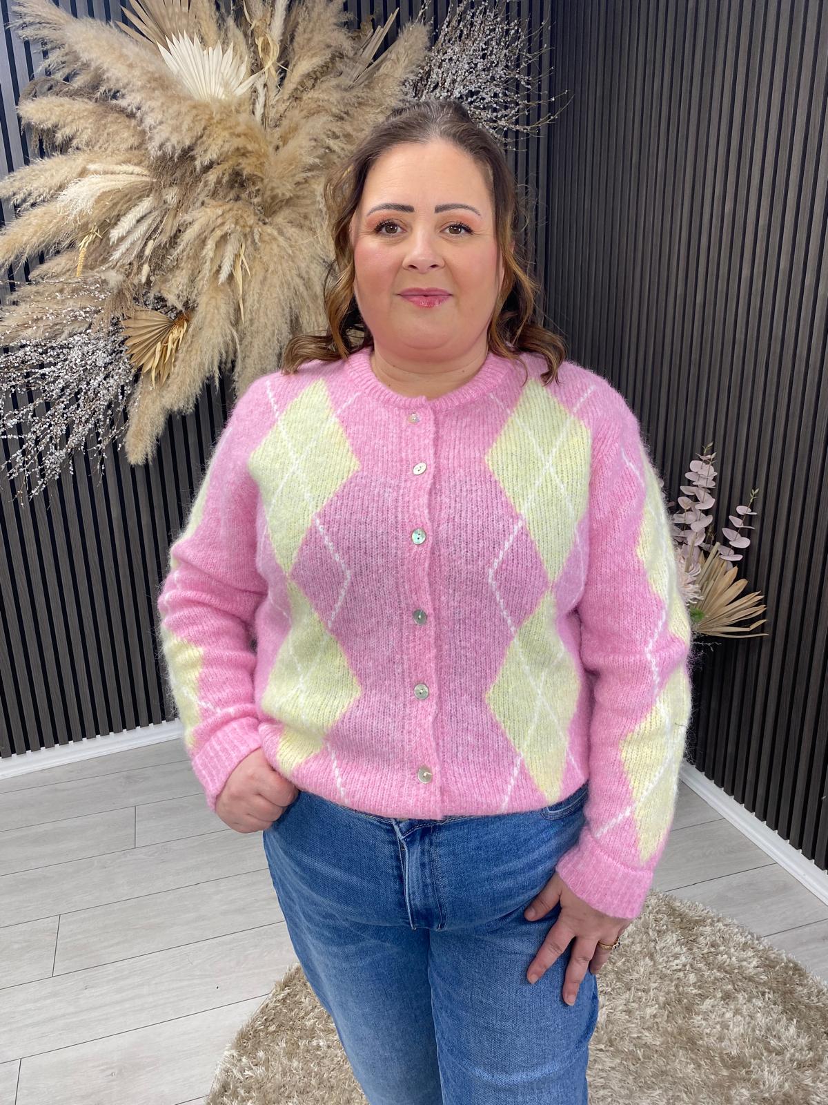 AGGIE CARDIGAN - ROSE/YELLOW