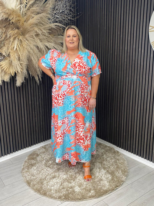 CERYS DRESS - BLUE/ORANGE