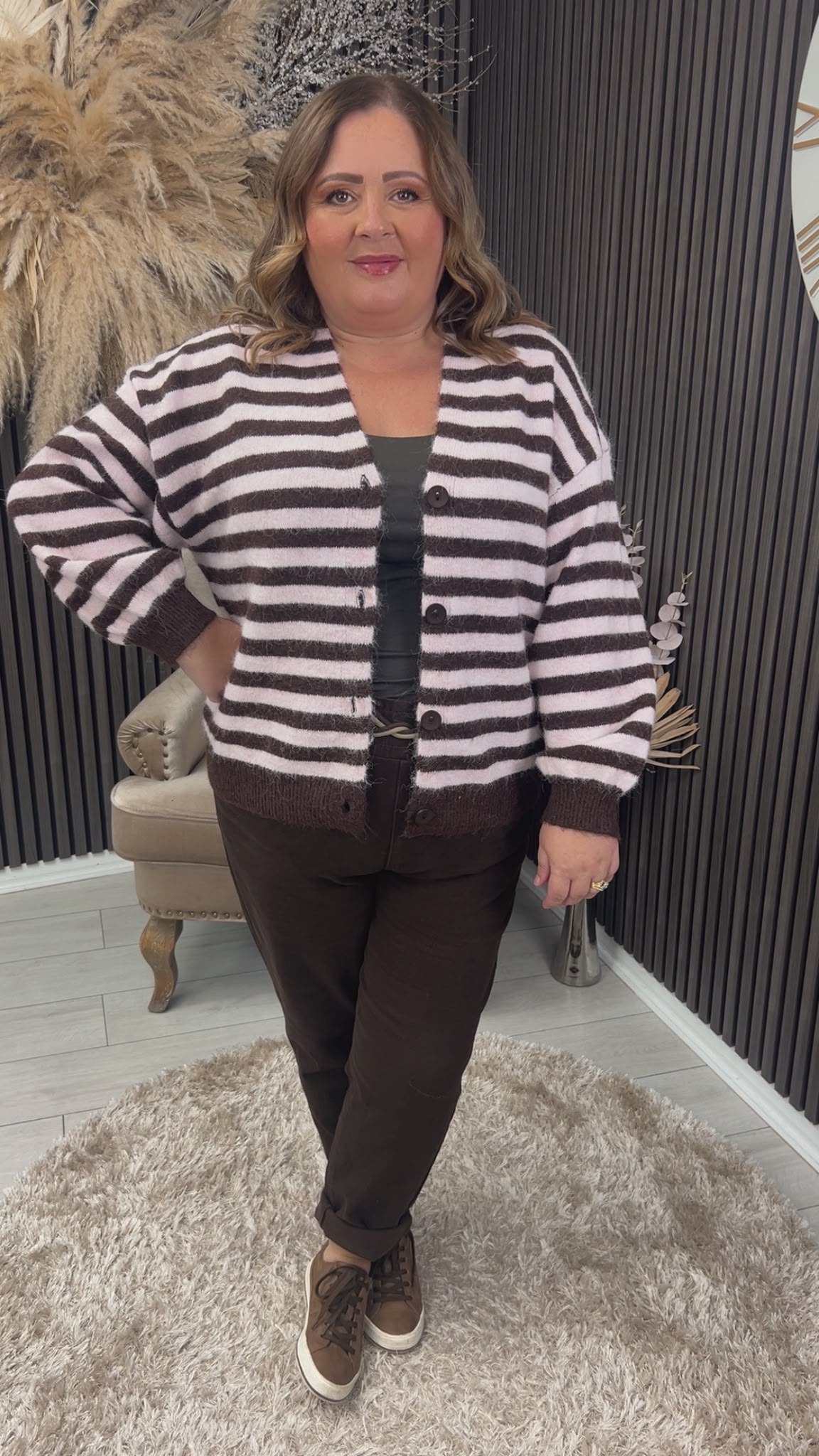 NOELEEN CARDIGAN - PINK/BROWN