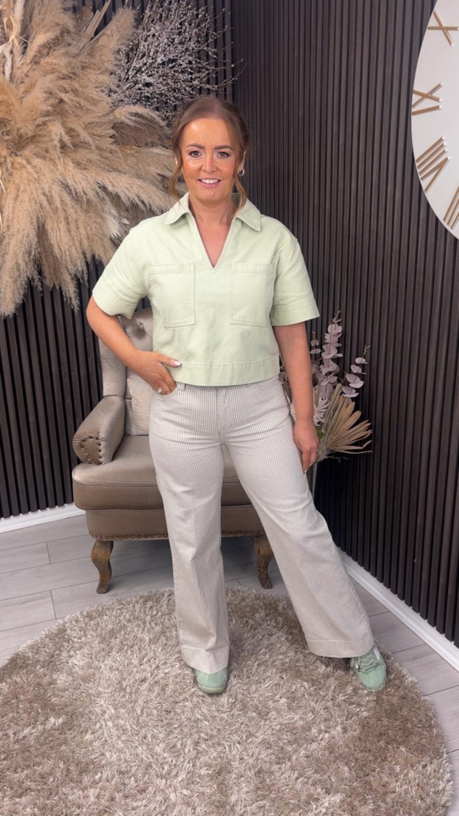 LISA JEANS - CREAM/SAGE GREEN