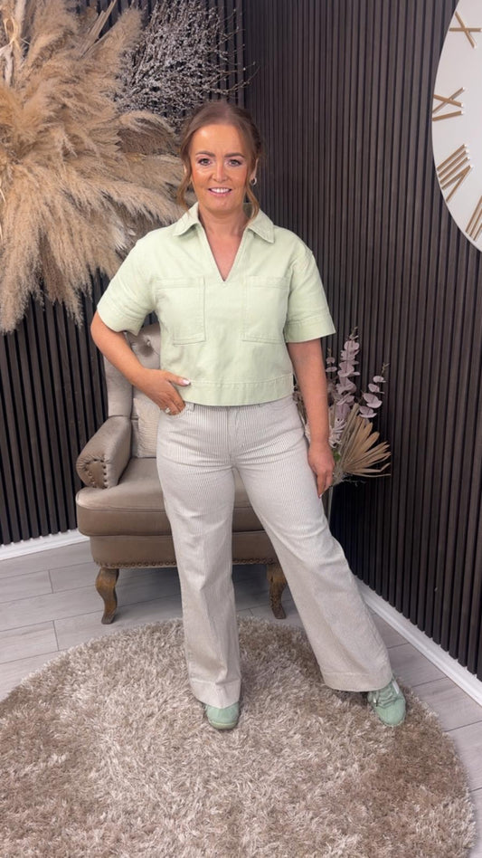 LISA JEANS - CREAM/SAGE GREEN