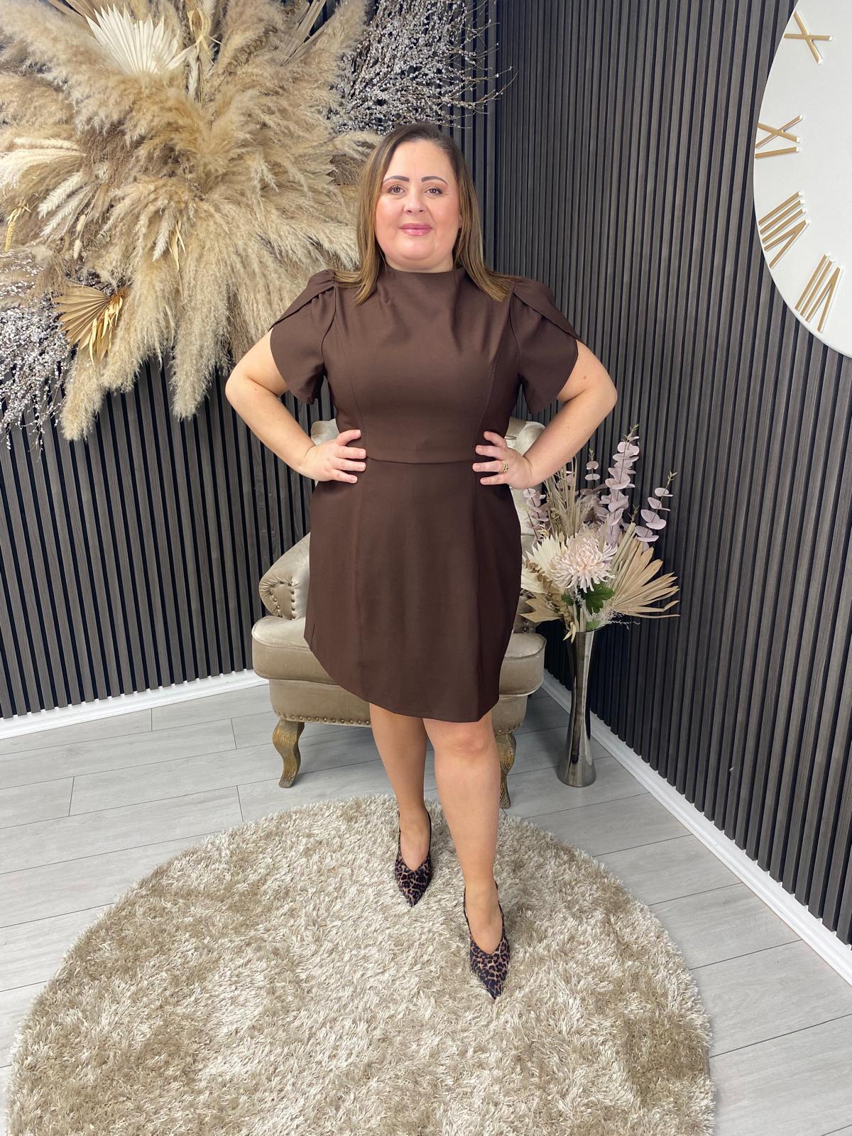 AMI TULIP DRESS - BROWN