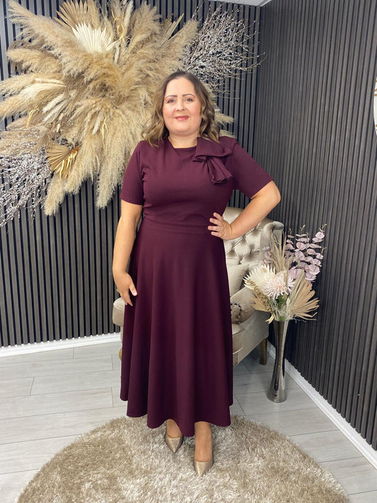 MINTA BOW DRESS - PLUM